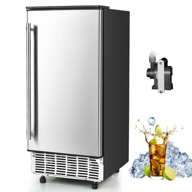 80LBS/24H Commercial Ice Maker, 15" Freestanding & Built-In Undercounter Ice Machine with Drain Pump, Self-Cleaning, LCD Display & 25LBS Bin