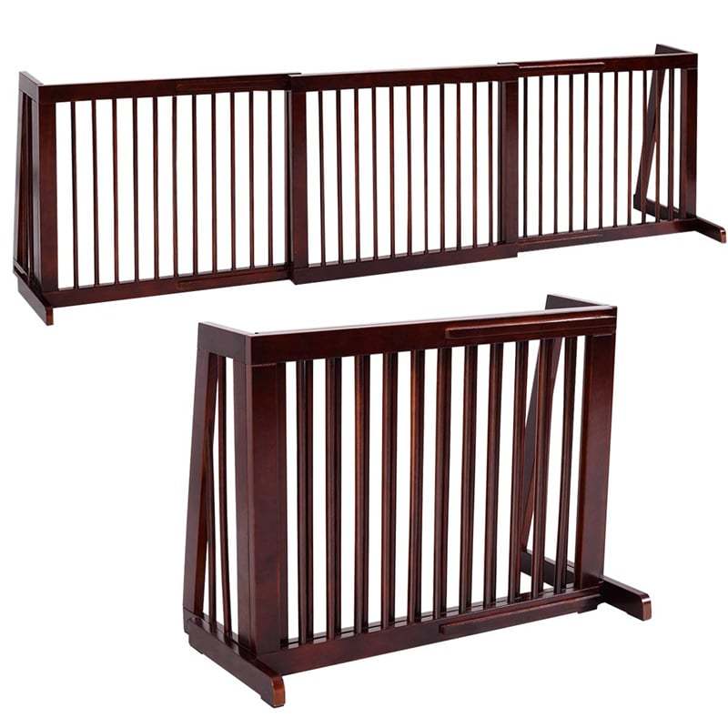 Expandable Wood Dog Gate 28"- 80" Adjustable Freestanding Pet Gate for Dogs, Indoor Safety Fence Step Over Pet Gate for House Doorway Stairs