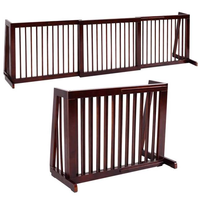 Expandable Wood Dog Gate 28"- 80" Adjustable Freestanding Pet Gate for Dogs, Indoor Safety Fence Step Over Pet Gate for House Doorway Stairs