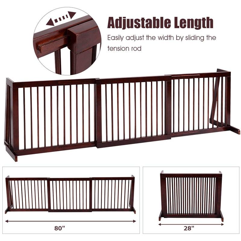 Expandable Wood Dog Gate 28"- 80" Adjustable Freestanding Pet Gate for Dogs, Indoor Safety Fence Step Over Pet Gate for House Doorway Stairs