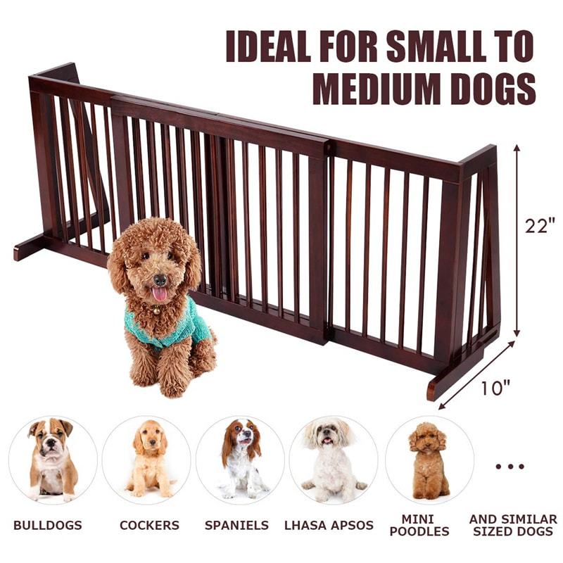 Expandable Wood Dog Gate 28"- 80" Adjustable Freestanding Pet Gate for Dogs, Indoor Safety Fence Step Over Pet Gate for House Doorway Stairs