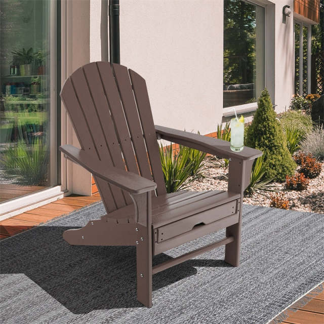 Outdoor HDPE Adirondack Chair, Weather Resistant Fire Pit Chair with Retractable Ottoman & 330 LBS Capacity for Patio, Backyard, Poolside
