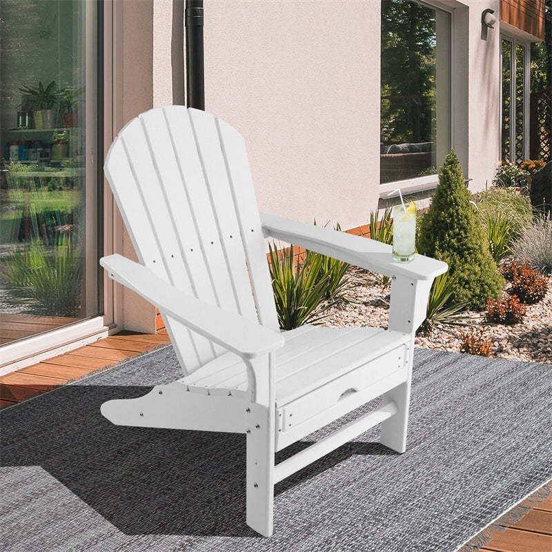 Outdoor HDPE Adirondack Chair, Weather Resistant Fire Pit Chair with Retractable Ottoman & 330 LBS Capacity for Patio, Backyard, Poolside