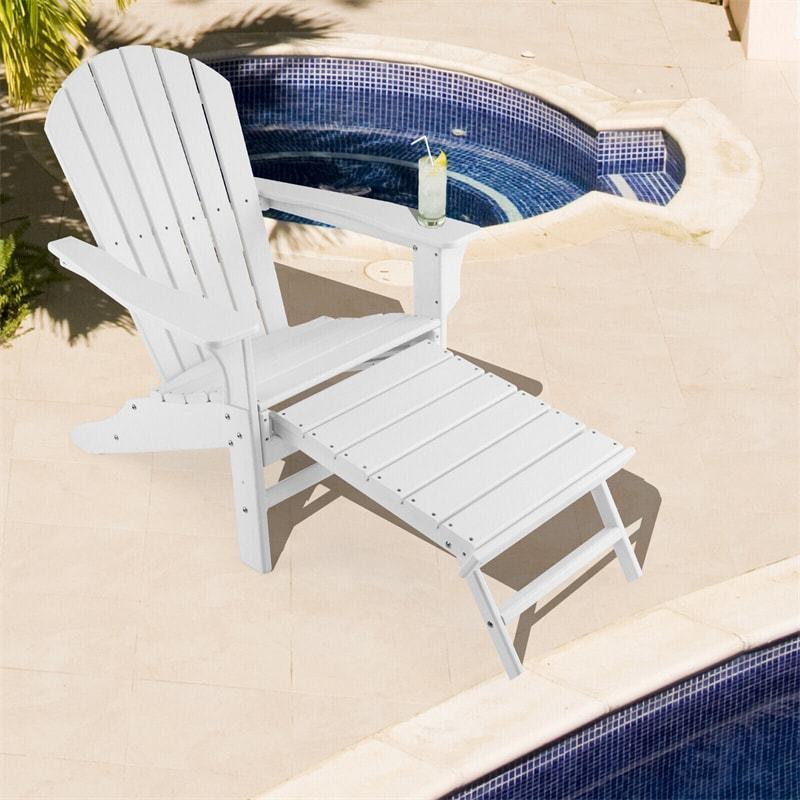 Outdoor HDPE Adirondack Chair, Weather Resistant Fire Pit Chair with Retractable Ottoman & 330 LBS Capacity for Patio, Backyard, Poolside
