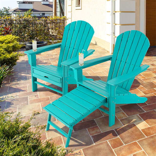 Outdoor HDPE Adirondack Chair, Weather Resistant Fire Pit Chair with Retractable Ottoman & 330 LBS Capacity for Patio, Backyard, Poolside