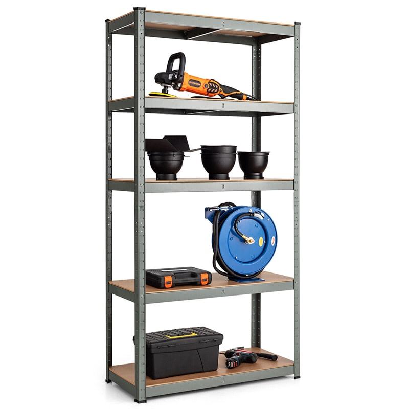 5-Tier Metal Storage Shelves, Heavy Duty Steel Shelving Unit, Adjustable Garage Tool Organizer Rack, Bolt-Free Assembly, 2000 lbs Capacity