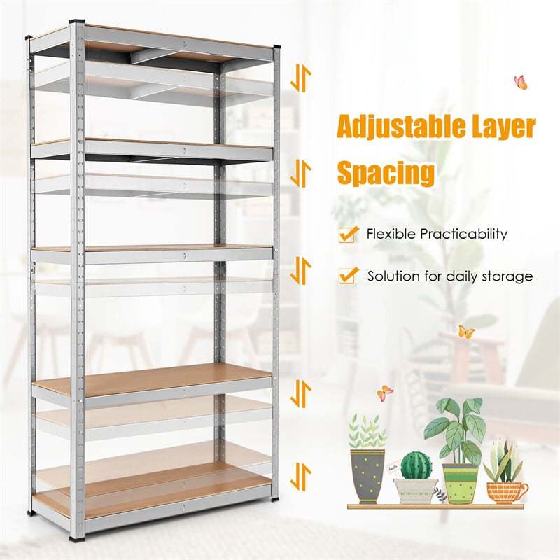 5-Tier Metal Storage Shelves, Heavy Duty Steel Shelving Unit, Adjustable Garage Tool Organizer Rack, Bolt-Free Assembly, 2000 lbs Capacity