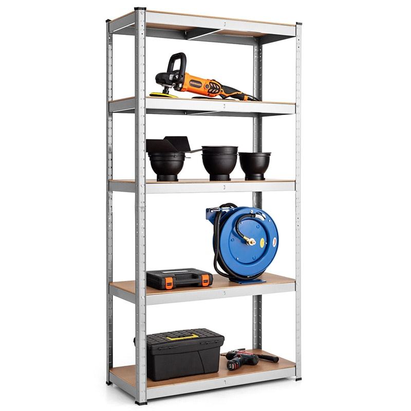 5-Tier Metal Storage Shelves, Heavy Duty Steel Shelving Unit, Adjustable Garage Tool Organizer Rack, Bolt-Free Assembly, 2000 lbs Capacity