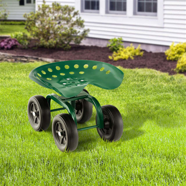 Heavy Duty Garden Cart with 360° Swivel Seat & Wheels, Height Adjustable Rolling Gardening Seat Utility Stool Cart Garden Scooter for Planting