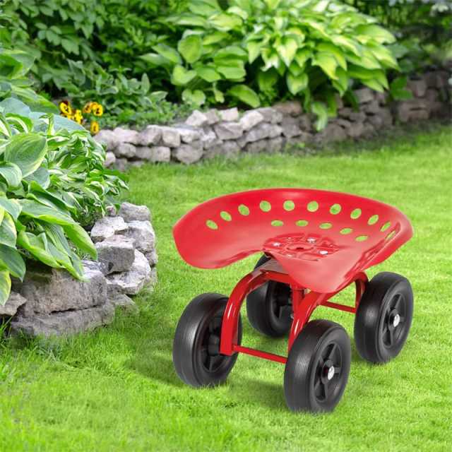 Heavy Duty Garden Cart with 360° Swivel Seat & Wheels, Height Adjustable Rolling Gardening Seat Utility Stool Cart Garden Scooter for Planting