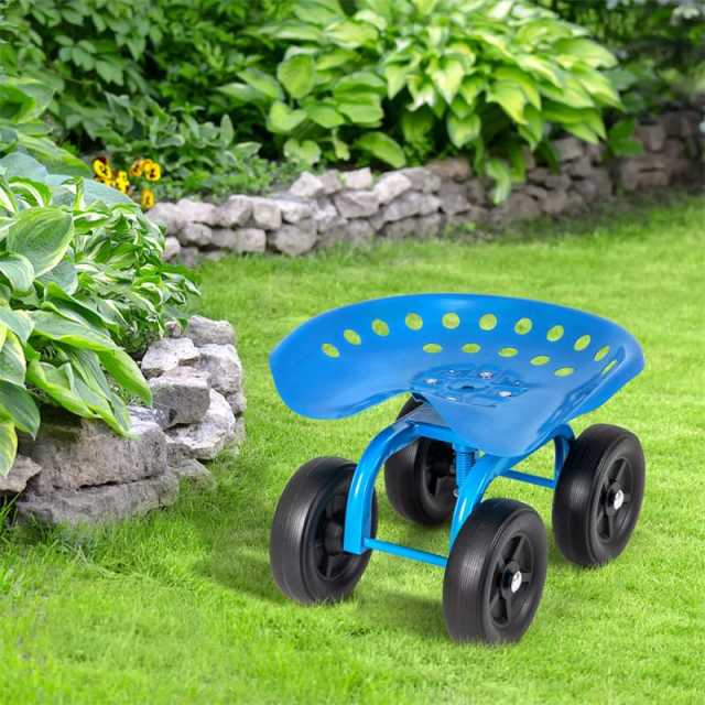 Heavy Duty Garden Cart with 360° Swivel Seat & Wheels, Height Adjustable Rolling Gardening Seat Utility Stool Cart Garden Scooter for Planting