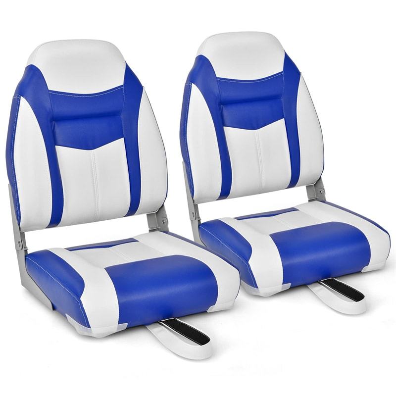 2-Pack High Back Boat Seats, Folding Fishing Boat Seats with Sponge Padding, Stainless Steel Screws & Hinges, Waterproof Boat Captain Chairs