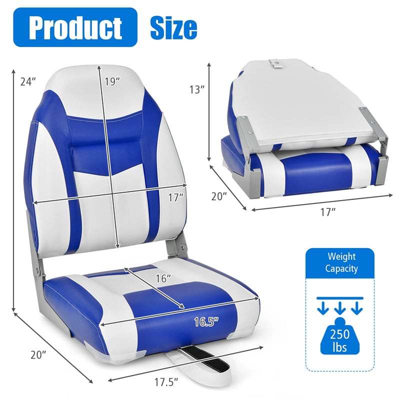 2-Pack High Back Boat Seats, Folding Fishing Boat Seats with Sponge Padding, Stainless Steel Screws & Hinges, Waterproof Boat Captain Chairs
