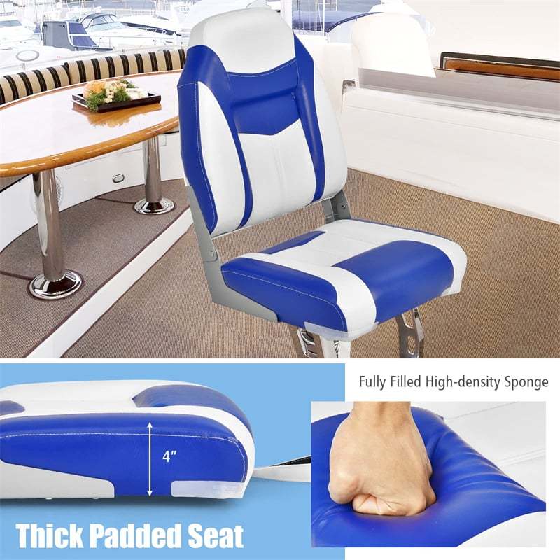 2-Pack High Back Boat Seats, Folding Fishing Boat Seats with Sponge Padding, Stainless Steel Screws & Hinges, Waterproof Boat Captain Chairs