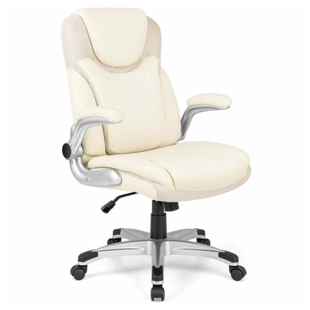 Ergonomic Executive Office Chair High Back PU Leather Desk Chair Swivel Computer Task Chair with Rocking Function & Flip-up Armrests