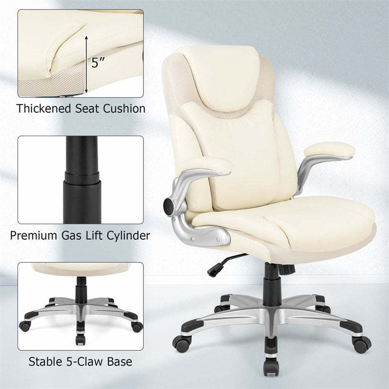 Ergonomic Executive Office Chair High Back PU Leather Desk Chair Swivel Computer Task Chair with Rocking Function & Flip-up Armrests