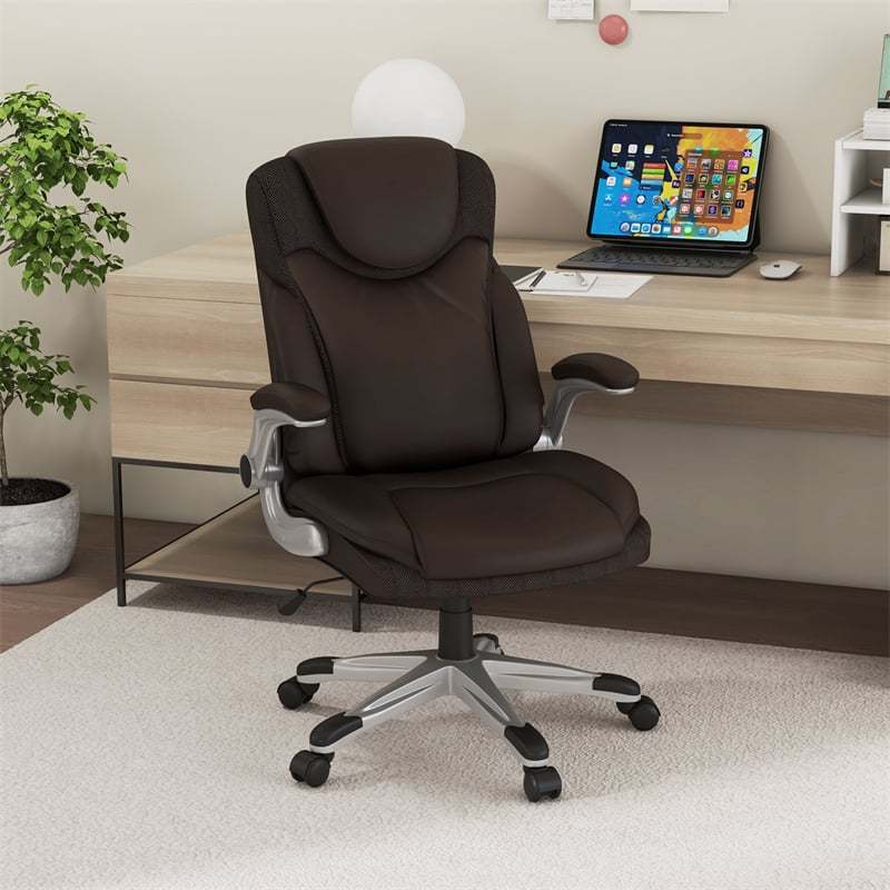 Ergonomic Executive Office Chair High Back PU Leather Desk Chair Swivel Computer Task Chair with Rocking Function & Flip-up Armrests
