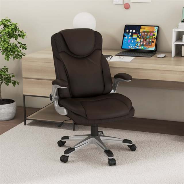 Ergonomic Executive Office Chair High Back PU Leather Desk Chair Swivel Computer Task Chair with Rocking Function & Flip-up Armrests