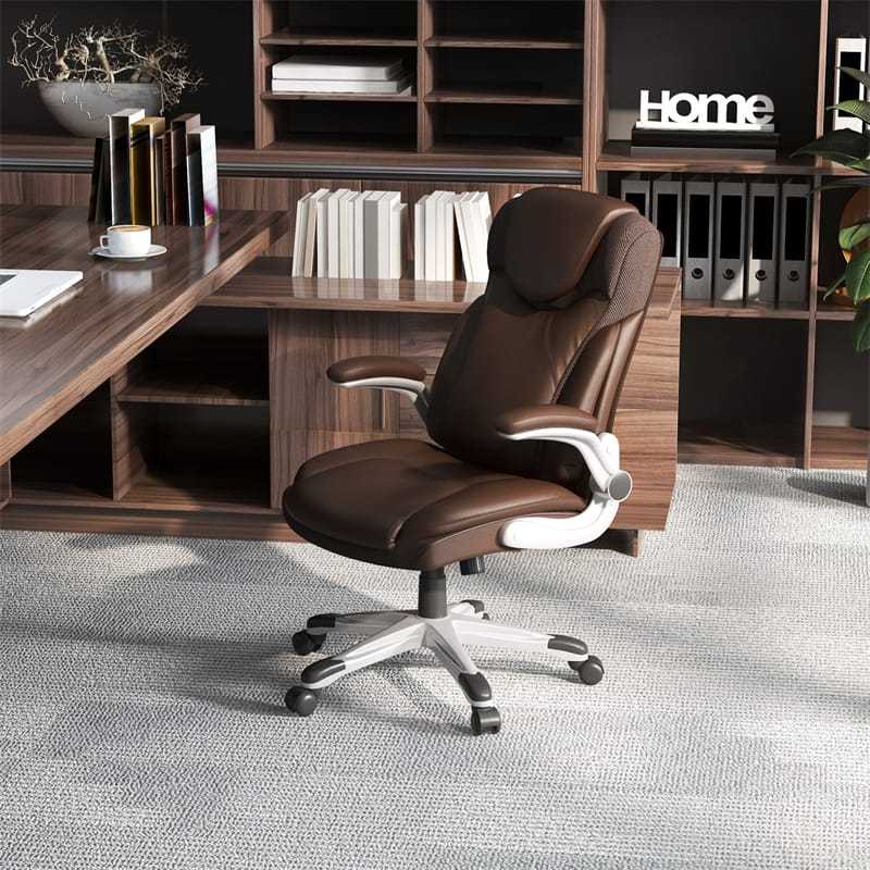 Ergonomic Executive Office Chair High Back PU Leather Desk Chair Swivel Computer Task Chair with Rocking Function & Flip-up Armrests