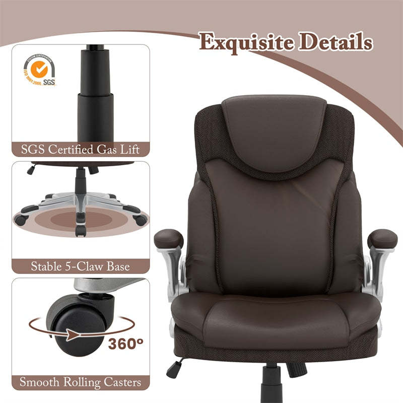 Ergonomic Executive Office Chair High Back PU Leather Desk Chair Swivel Computer Task Chair with Rocking Function & Flip-up Armrests