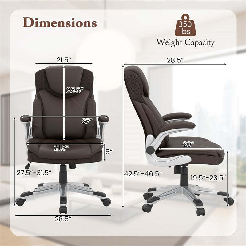 Ergonomic Executive Office Chair High Back PU Leather Desk Chair Swivel Computer Task Chair with Rocking Function & Flip-up Armrests