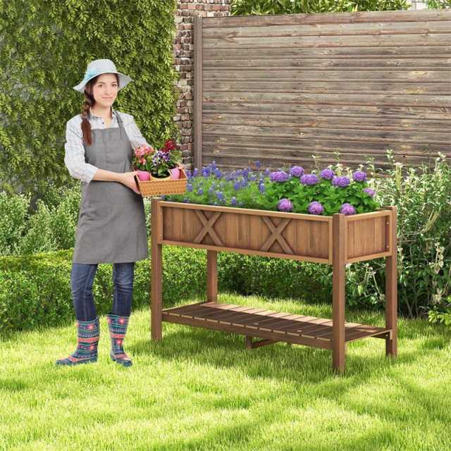 44" HIPS Raised Garden Bed with Legs, Storage Shelf & Drainage Holes, Weatherproof Elevated Planter Box for Backyard, Balcony, Flowers, Herbs
