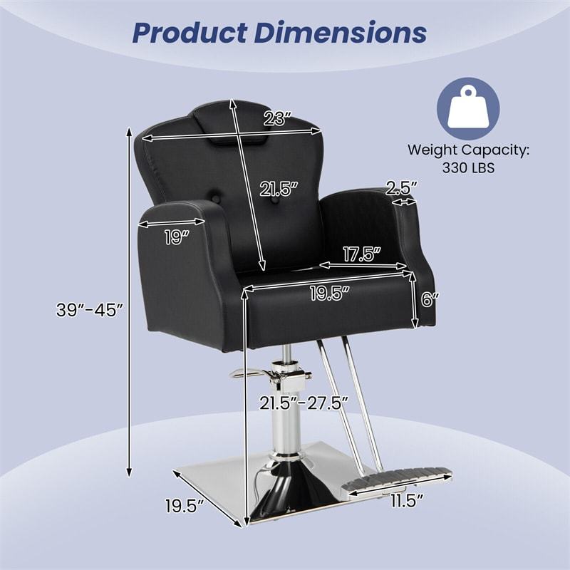 Heavy-Duty Hydraulic Barber Chair with 360° Locking Swivel, Adjustable Headrest & Height, 330LBS Capacity PU Leather Salon Chair for Beauty Salon/Spa