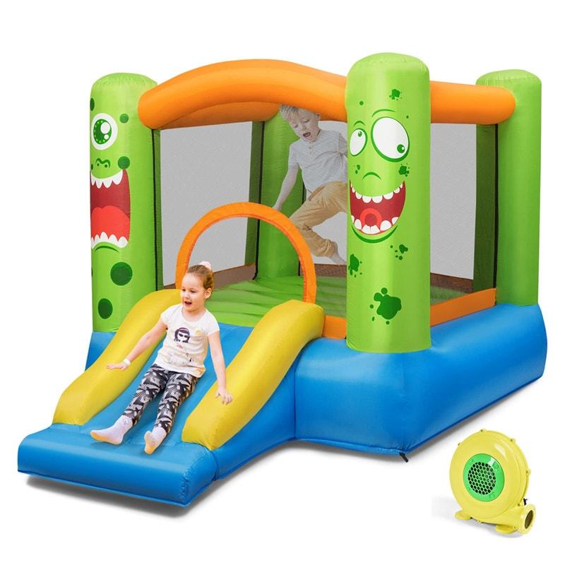 Inflatable Bounce House, Big Mouth Themed Giant Jumping Castle Bouncy House with Slide, Basketball Rim, 480W Blower & Carry Bag