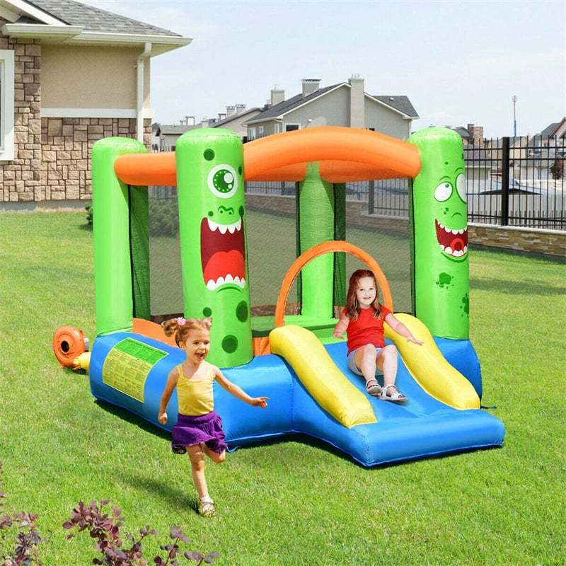 Inflatable Bounce House, Big Mouth Themed Giant Jumping Castle Bouncy House with Slide, Basketball Rim, 480W Blower & Carry Bag