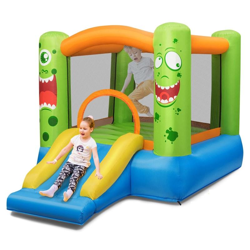 Inflatable Bounce House Big Mouth Themed Giant Jumping Castle Bouncy House with Slide, Basketball Rim & Carry Bag