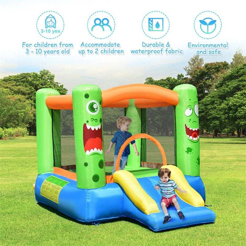 Inflatable Bounce House Big Mouth Themed Giant Jumping Castle Bouncy House with Slide, Basketball Rim & Carry Bag