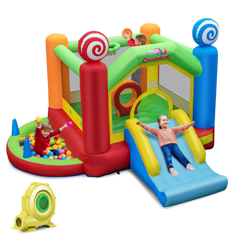 Candy Land Theme Inflatable Bounce House Kids Giant Jumping Bouncy Castle with Slide & 735w Air Blower