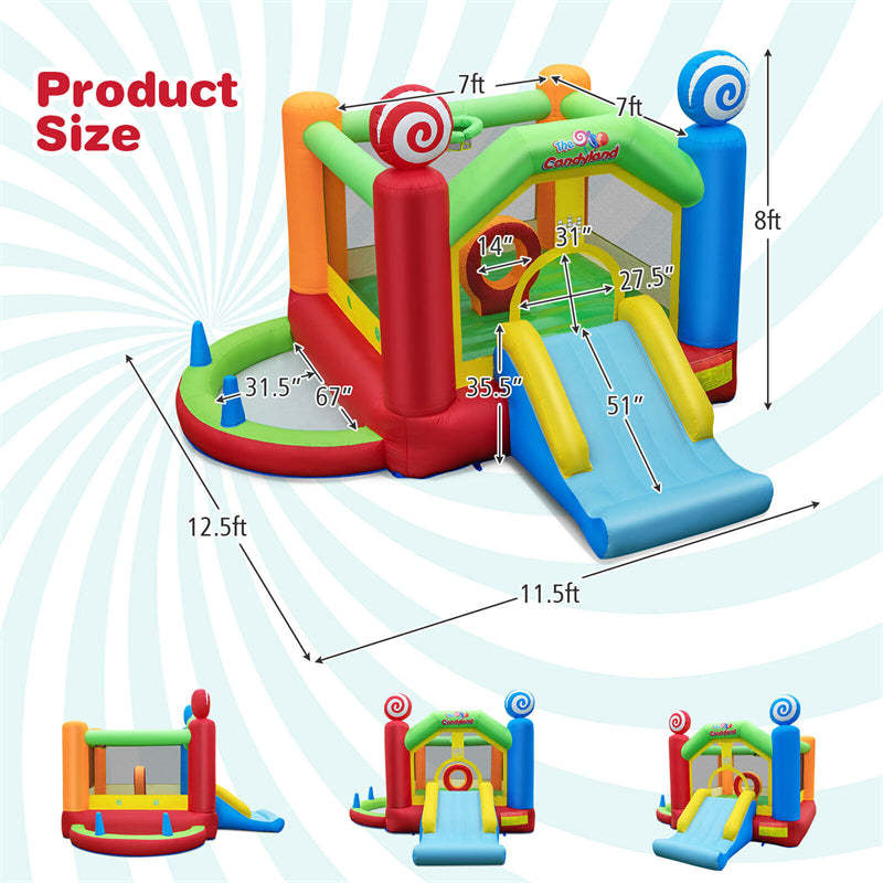 Candy Land Theme Inflatable Bounce House Kids Giant Jumping Bouncy Castle with Slide & 735w Air Blower