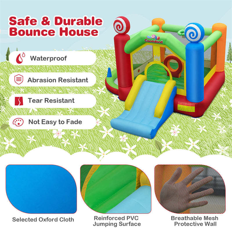 Candy Land Theme Inflatable Bounce House Kids Giant Jumping Bouncy Castle with Slide & 735w Air Blower