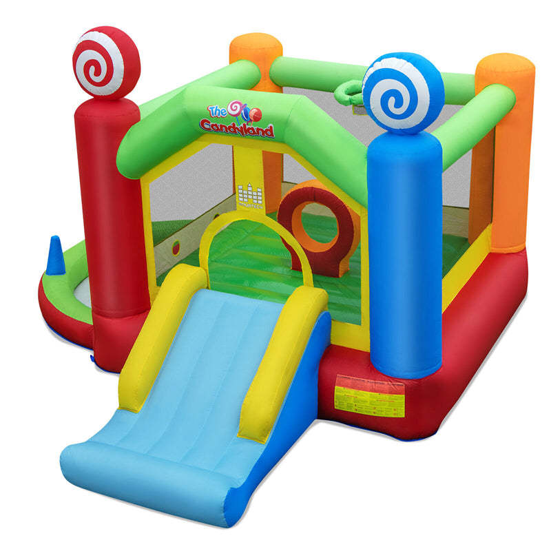 Candy Land Theme Inflatable Bounce House Kids Giant Jumping Bouncy Castle with Slide & 735w Air Blower