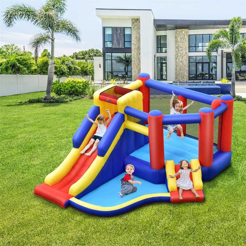Inflatable Bounce House Kids Jumping Castle Bouncy House with Double Slides & Climbing Wall for Toddlers Backyard Birthday Gifts
