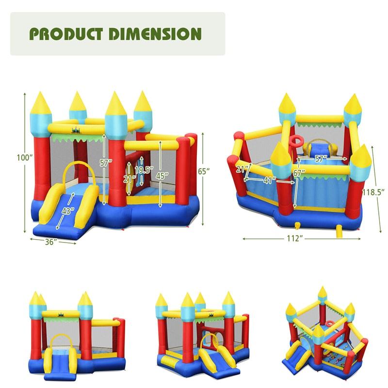 Inflatable Bounce House with Slide, Jump Area, Ball Pool, Tunnels & 480W Blower Blow-up Jumping Castle for Kids Indoor Outdoor Party Family Fun