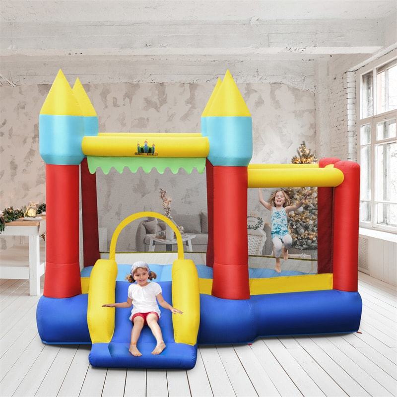 Inflatable Bounce House with Slide, Jump Area, Ball Pool, Tunnels & 480W Blower Blow-up Jumping Castle for Kids Indoor Outdoor Party Family Fun