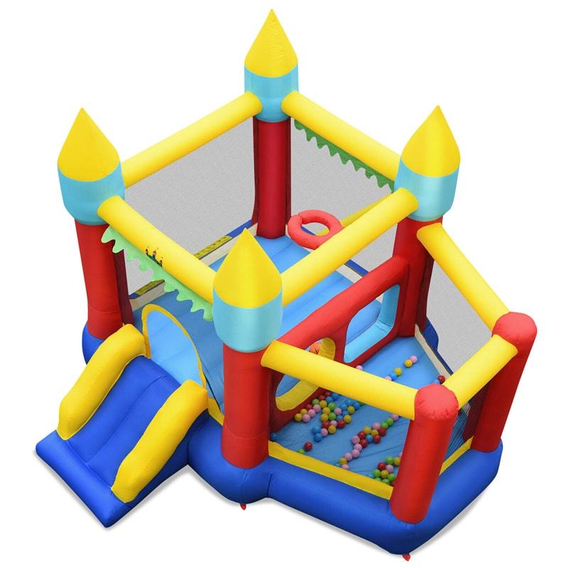 Inflatable Bounce House with Slide, Jump Area, Ball Pool, Tunnels & 480W Blower Blow-up Jumping Castle for Kids Indoor Outdoor Party Family Fun