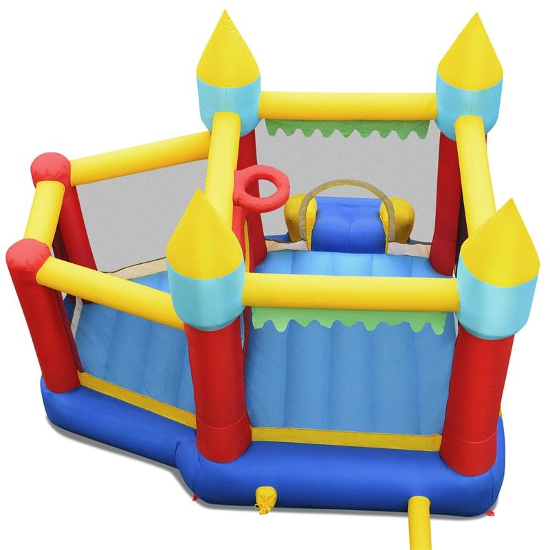 Inflatable Bounce House with Slide, Jump Area, Ball Pool, Tunnels & 480W Blower Blow-up Jumping Castle for Kids Indoor Outdoor Party Family Fun