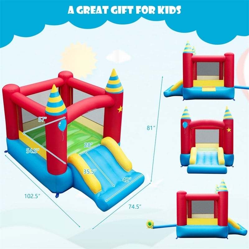 Inflatable Bounce House with Slide, Large Jumping Area & 480W Blower, Kids Bouncy Castle for Indoor Outdoor Fun, Birthday Backyard Party Gifts