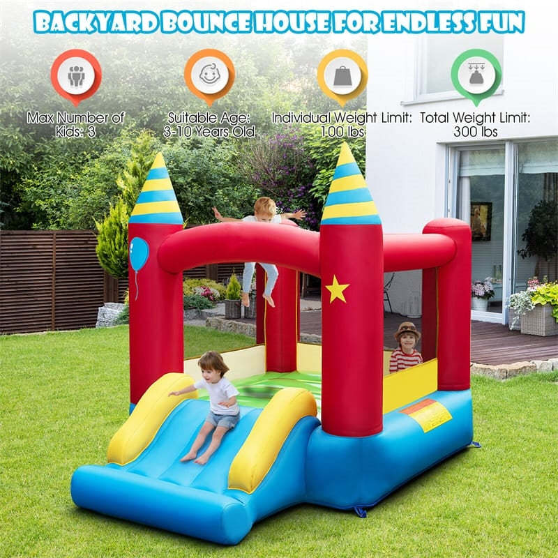 Inflatable Bounce House, Kids Bouncy Castle with Slide & Large Jumping Area for Indoor & Outdoor Fun, Birthday Backyard Party Gifts