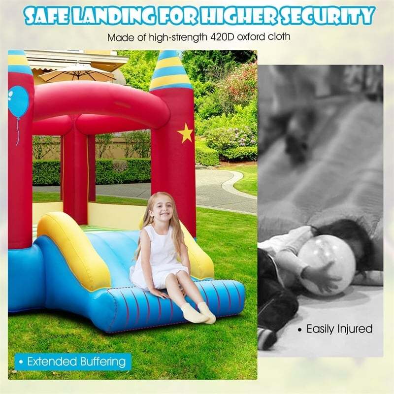Inflatable Bounce House with Slide, Large Jumping Area & 480W Blower, Kids Bouncy Castle for Indoor Outdoor Fun, Birthday Backyard Party Gifts
