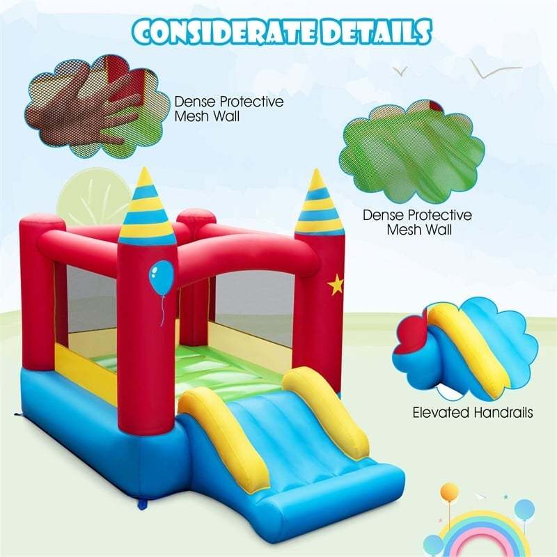 Inflatable Bounce House with Slide, Large Jumping Area & 480W Blower, Kids Bouncy Castle for Indoor Outdoor Fun, Birthday Backyard Party Gifts
