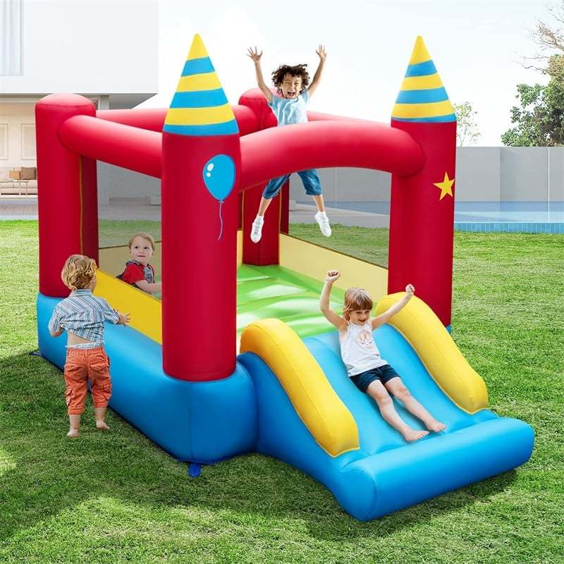 Inflatable Bounce House with Slide, Large Jumping Area & 480W Blower, Kids Bouncy Castle for Indoor Outdoor Fun, Birthday Backyard Party Gifts