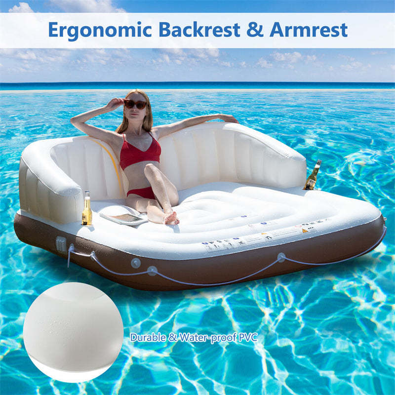 Inflatable Floating Island with Canopy, Giant Pool Float Lounge Raft with SPF50+ Removable Retractable Sunshade & 2 Cup Holders for Lake River