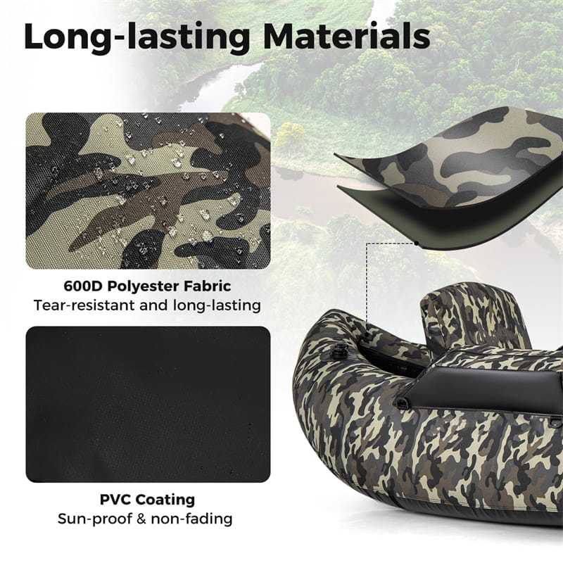 Inflatable Fishing Float Tube 350LBS Capacity Belly Boat with Flippers, Fish Ruler, Rod Holder, Pump, Storage Bag, Adjustable Backrest & Straps