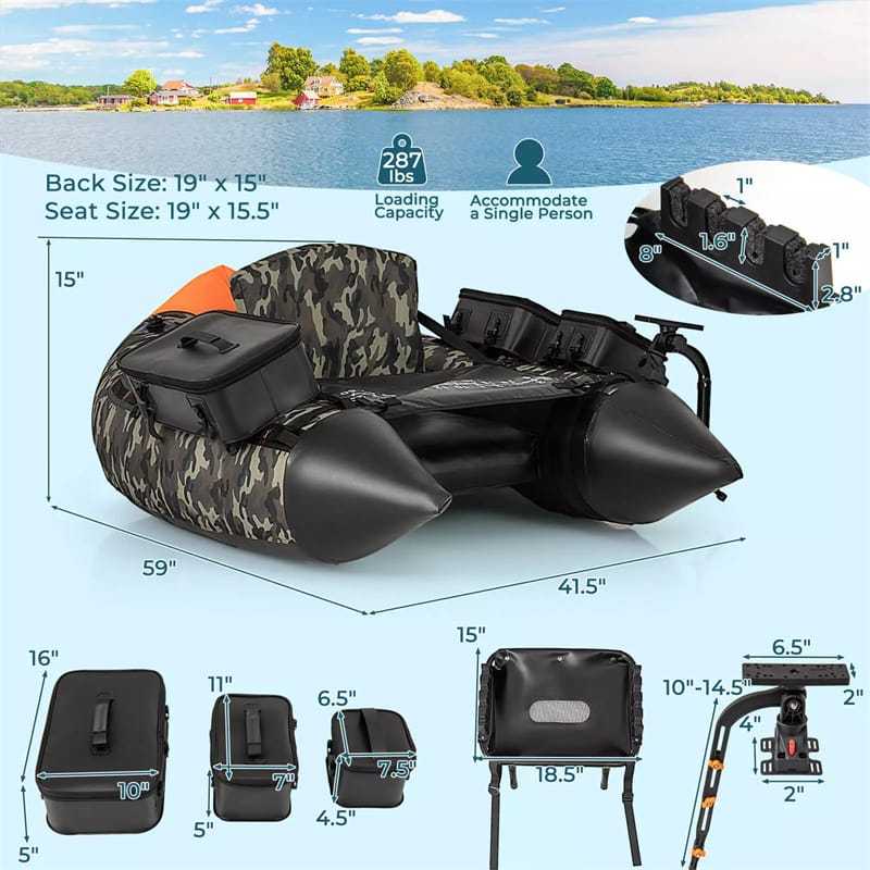 Inflatable Float Tube, Fishing Belly Boat with Fish Finder Holder, Rod Rack, Fish Ruler, Pump, 3 Detachable Storage Boxes, 350LBS Load Capacity
