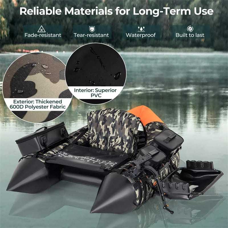 Inflatable Float Tube, Fishing Belly Boat with Fish Finder Holder, Rod Rack, Fish Ruler, Pump, 3 Detachable Storage Boxes, 350LBS Load Capacity