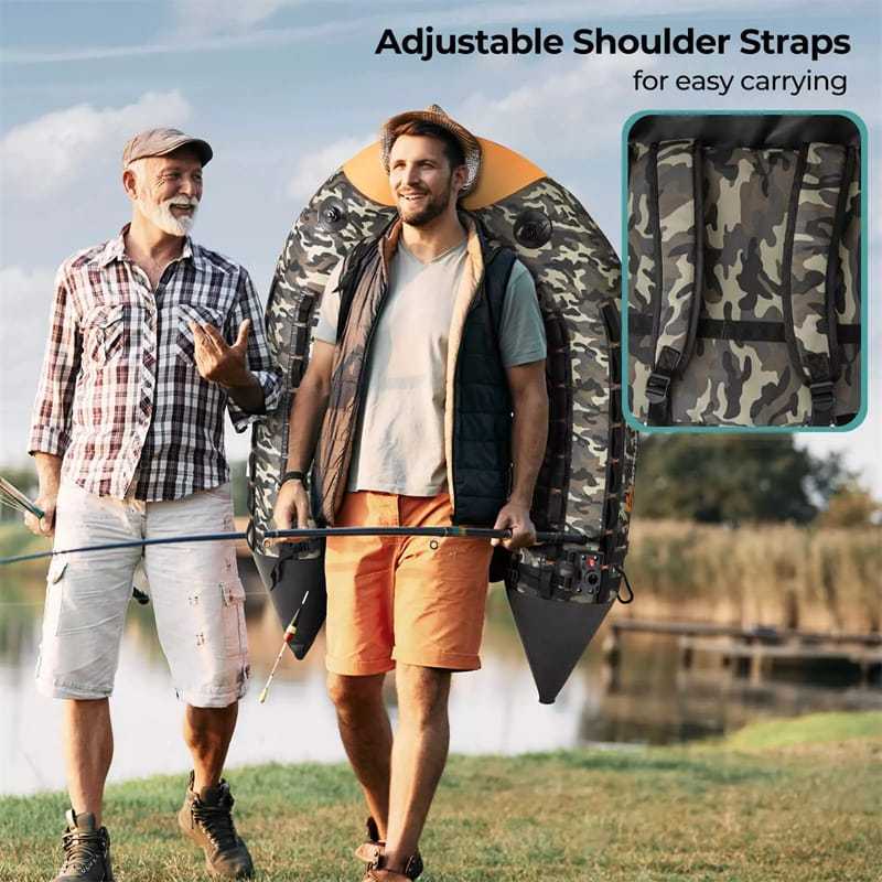 Inflatable Float Tube, Fishing Belly Boat with Fish Finder Holder, Rod Rack, Fish Ruler, Pump, 3 Detachable Storage Boxes, 350LBS Load Capacity
